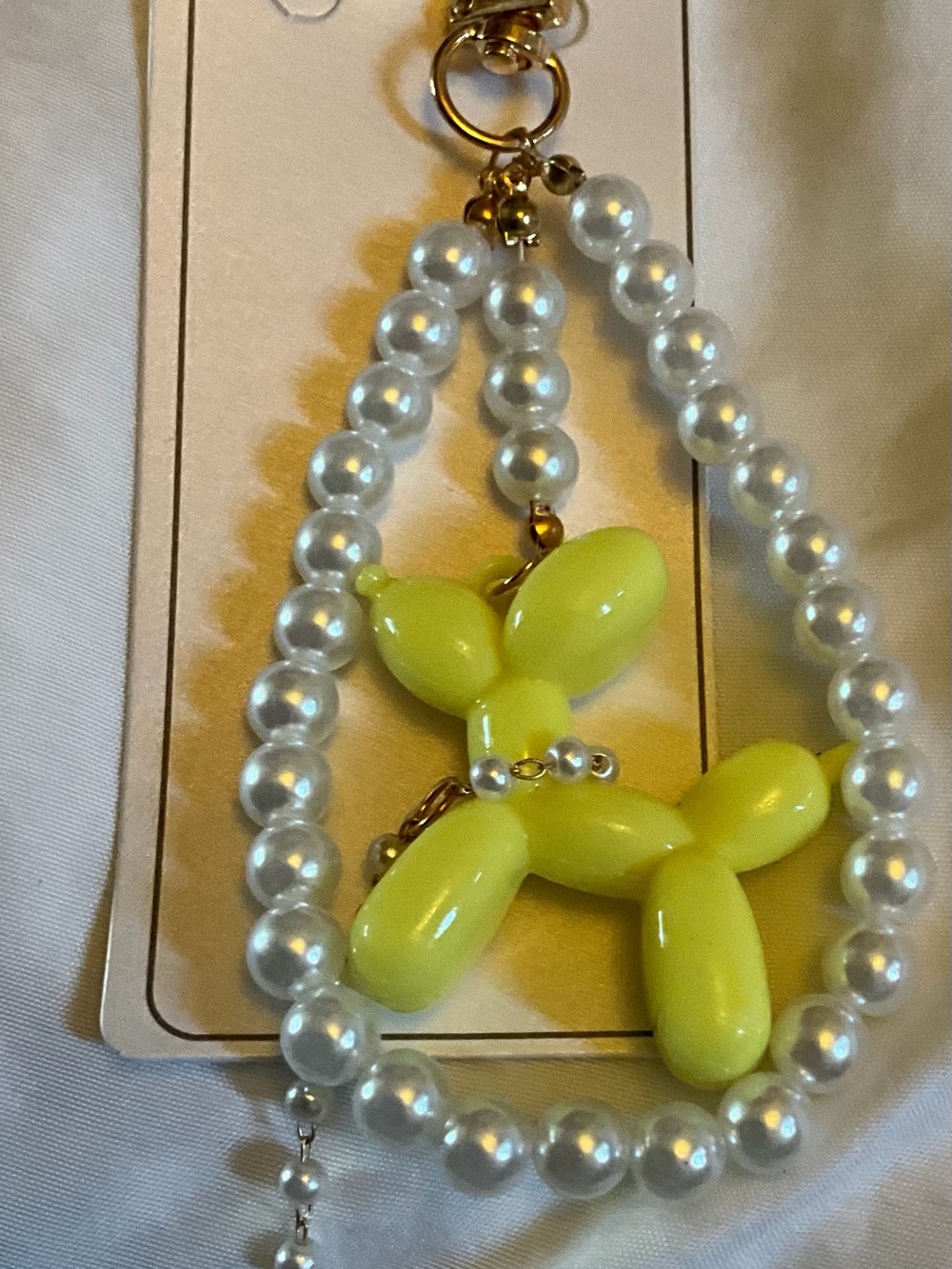 Pearl Beaded Keychain with Yellow Balloon Dog Charm
